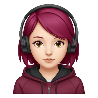 white girl with burgundy hair, deportive hoodie and black headphones sticker
