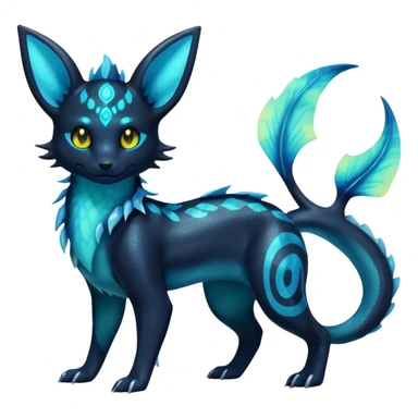 Shiny Aural Iridescent Fluorescent Bioluminescent Umbreon-Amaura-Salandit-Vaporeon-Fakémon-fusion (full body) sticker