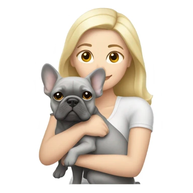 Blonde woman hugging light gray French bulldog  sticker