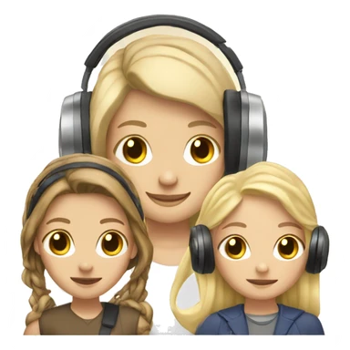 2 Caucasian friends with headphones blonde and brunette    sticker