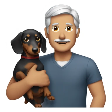  man with grey hair holding a dachshund in his arms no mustache sticker