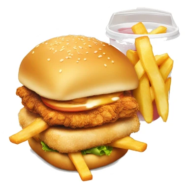 chicken sadnwich with fries and a drink sticker