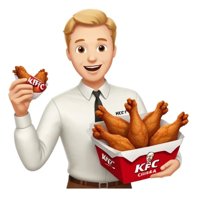 "Create an emoji of a white man holding KFC chicken wings with a happy and excited expression. Add the phrase 'ABSOLUTE CINEMA' in large, bold letters, making sure it covers the entire screen and stands out clearly. Use a vibrant and expressive style.""Create an emoji of a white man holding KFC chicken wings with a happy and excited expression. Make sure to add the text 'ABSOLUTE CINEMA' in large, bold letters, covering the entire screen and standing out clearly. This text must be included. Use a vibrant and expressive style." sticker