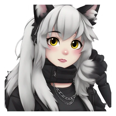 Gorgeous furry gothic dark techwear anime style anthro black cat furry sona Fakemon with blushing face aesthetic and pretty edgy black with collar and harness trending style chains cargo pants tomboy sticker