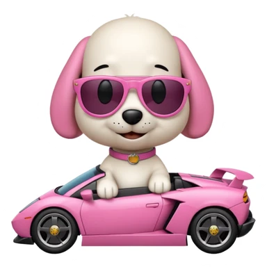 Snoopy in a Lamborghini, the Lamborghini is sideways and Snoopy isn't big, the Lamborghini is pink sticker