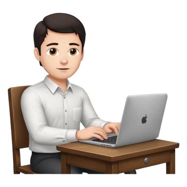 Rich man working setting on a chair in shirt, dark hair, and near the desk with laptop he is german very beautiful looks like sticker