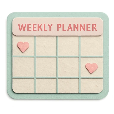 soft pastel kawaii weekly planner box with tiny heart icons, mint green border sticker