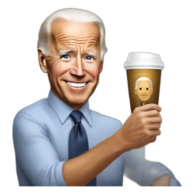 Joe Biden with cup sticker