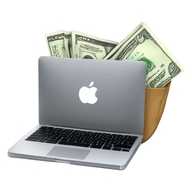 AN GRAY LAPTOP LIKE MACBOOK WITH SOME MONEY BAG BEHIND sticker