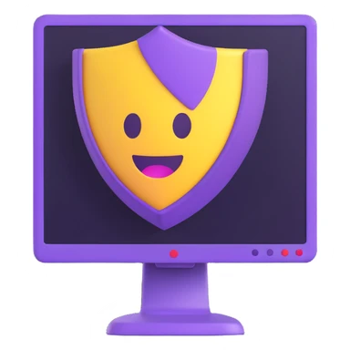 purple team cyber security emoji showing a computer monitor with a purple shield and digital effects in modern emoji style sticker