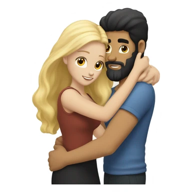 White man black hair and beard hugging white woman blonde long hair  sticker