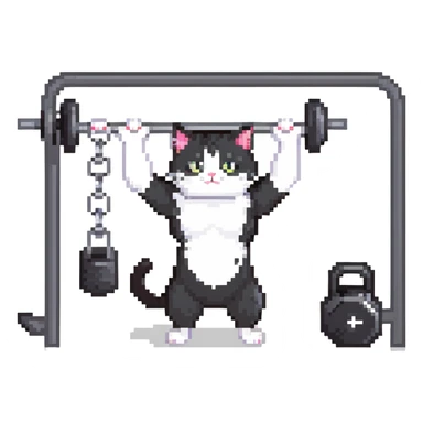 black and white cat lifting weights in a gym sticker