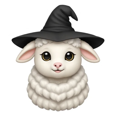 Little lamb with black heart eyes wearing a witch’s hat  sticker