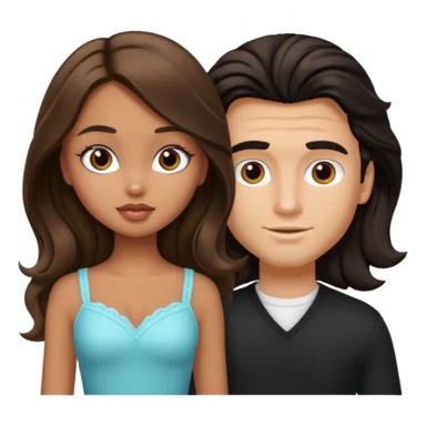 a pretty tan bratz girl with long brown hair and white bratz man with short wavy black hair sticker