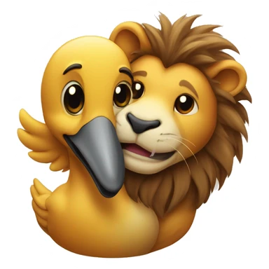 lion and duck hugging each other and super happy sticker