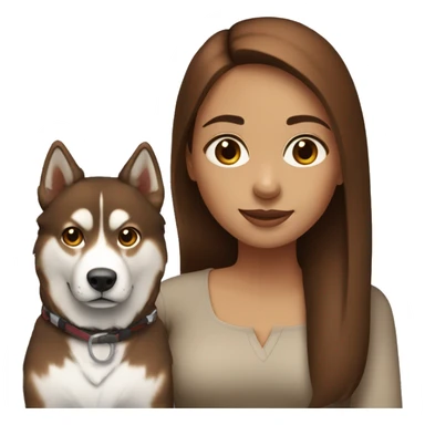 woman with straight brown hair sitting with red husky sticker