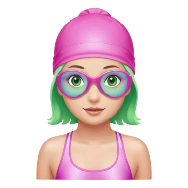 pretty girl with green eyes pink swim cap holographic swimming glasses and cute profesional swimmer pink swimsuit without her hair visible swimming sticker