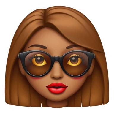 Diva emoji: emoji with sunglasses covering half the eyes, long eyelashes, brown eyes, big lips sticker