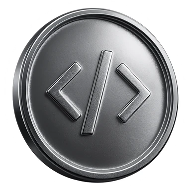 a 3D glass coin with a subtle code icon in the center sticker