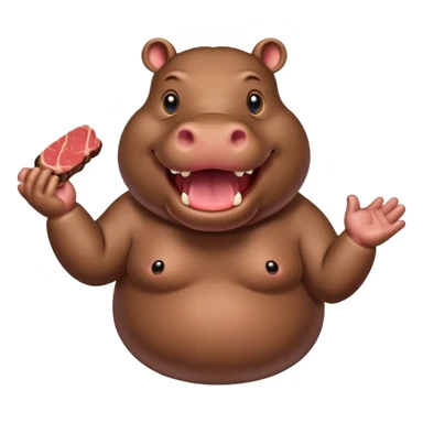 Hippo who is excited to eat a steak sticker