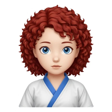 generate a young girl with dark red curly hair, blue eyes. in a white karate outfit  sticker