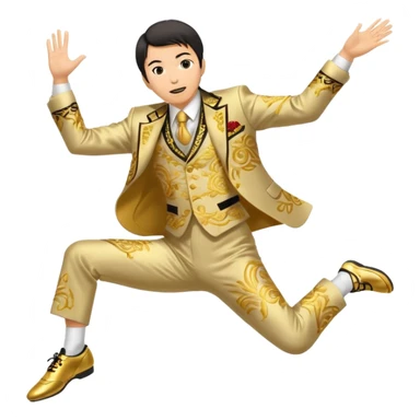 japanese yoshiro nakamatsu in crazy gold emroidered suit jumping in jumping shoes sticker