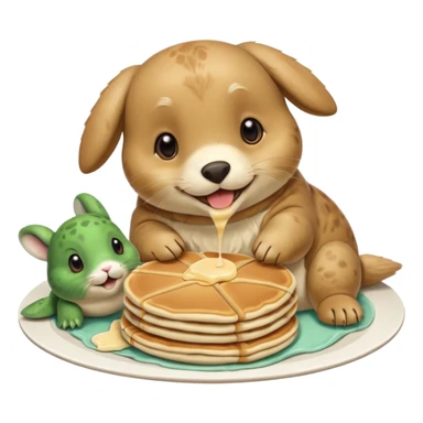 Seal, dog, bunny, turtle eating pancakes sticker