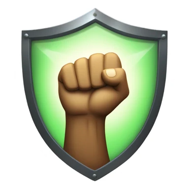A bold fist raised confidently in front of a glowing shield. sticker