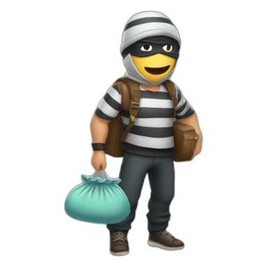 thief with money bag, striped shirt, a eye mask, and a cap sticker