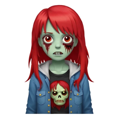 create a zombie girl with red long hair and blocky bangs sticker
