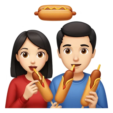 black-haired guy and brunette girl eating corndogs sticker