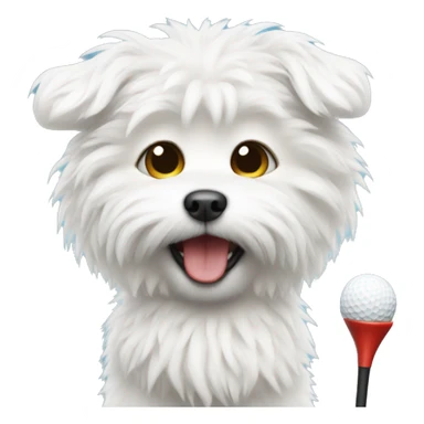 Small white fluffy dog playing golf sticker