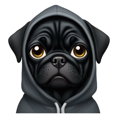 Black pug wearing a black hoodie sticker