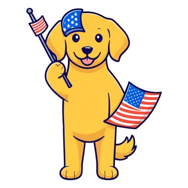 Golden Retriever with American flag sticker