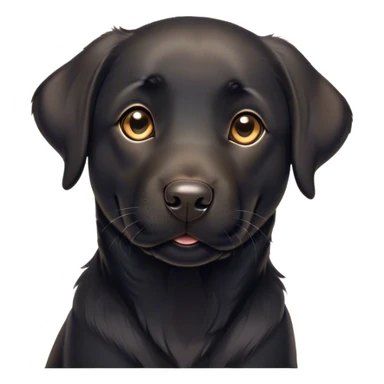 Cinematic Cute Black Labrador Portrait Emoji, Head tilted playfully and inquisitively, featuring a glossy black Fur with a healthy sheen, round, sparkling brown eyes filled with curiosity, Simplified yet irresistibly adorable features, highly detailed, glowing with a warm, friendly glow, high shine, affectionate and spirited, stylized with a touch of whimsy, bright and endearing, soft glowing outline, capturing the essence of a mischievous yet loving companion, so playful it feels like it could dash out of the screen and into your arms! sticker