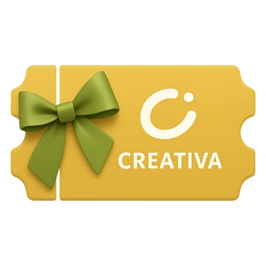 Create an emoji icon in the style of a golden ticket with a green ribbon and the white CREATIVA logo, closely resembling the original image. The emoji should have no background and maintain the look of a golden ticket with a green ribbon and white logo. sticker