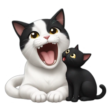 white cute cat biting black cute cat sticker