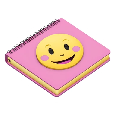 libreta de anillos rosada en perspectiva isometrica con sticker de carita feliz amarilla sticker