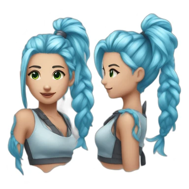 jinx from lol with double ponytail and sky blue hair sticker