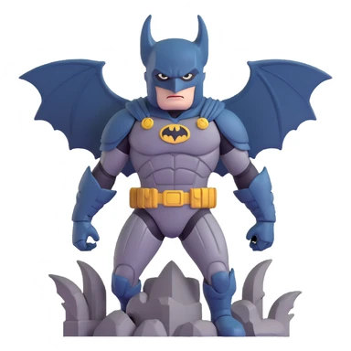 Batman in tactical armor suit with pointed ears, standing on gargoyle sticker