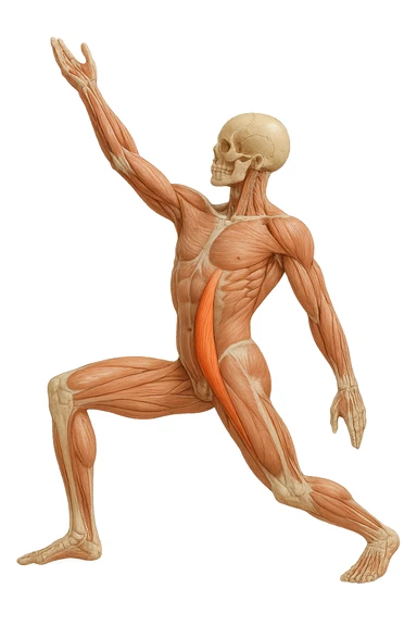 corpo umano anatomico realistico che fa stretching allungando il muscolo PSOAS, isolato su sfondo bianco sticker