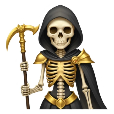 feminine skeleton grim reaper in a gold with scythe sticker