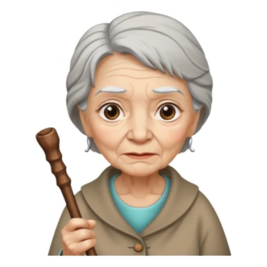 old woman with walking stick sticker