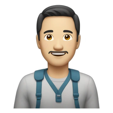 asian male early thirties short beard long hair happy expression sticker