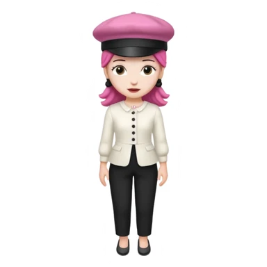 Pig White Dress Dark Pink French Hat Black Pants sticker