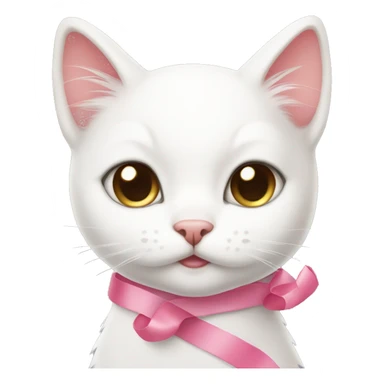 pink ribbon cute white cat sticker
