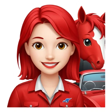 Red mustang with girl sticker