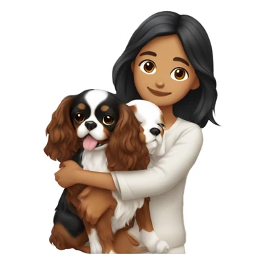 asian girl hugging black and brown cavalier king charles spaniel  sticker