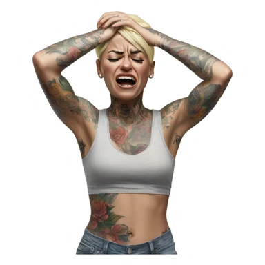 Hyper Realistic Beautiful tattooed woman crying and reaching her arms out sticker