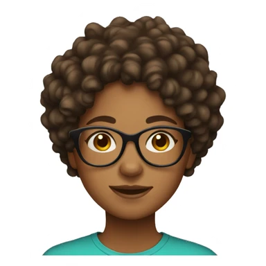 Teen girl with brown curly hair and glasses with brown skin sticker
